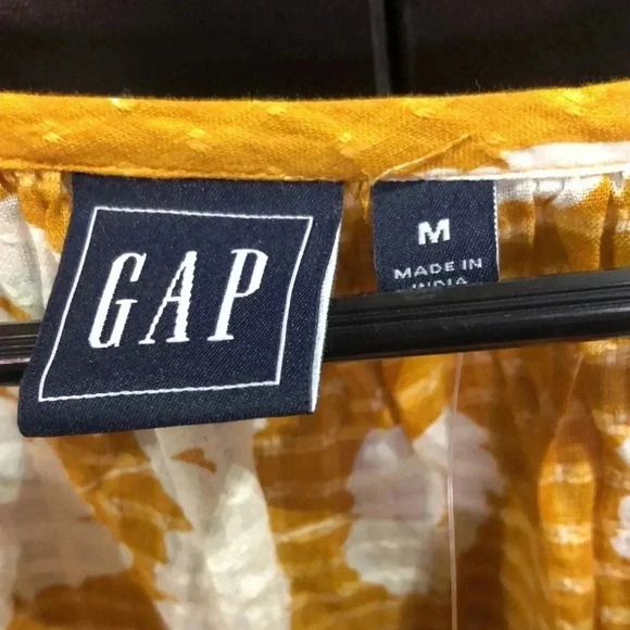 GAP Flutter Short sleeve,scoop neck tie, mustard floral cotton top - Picture 6 of 9